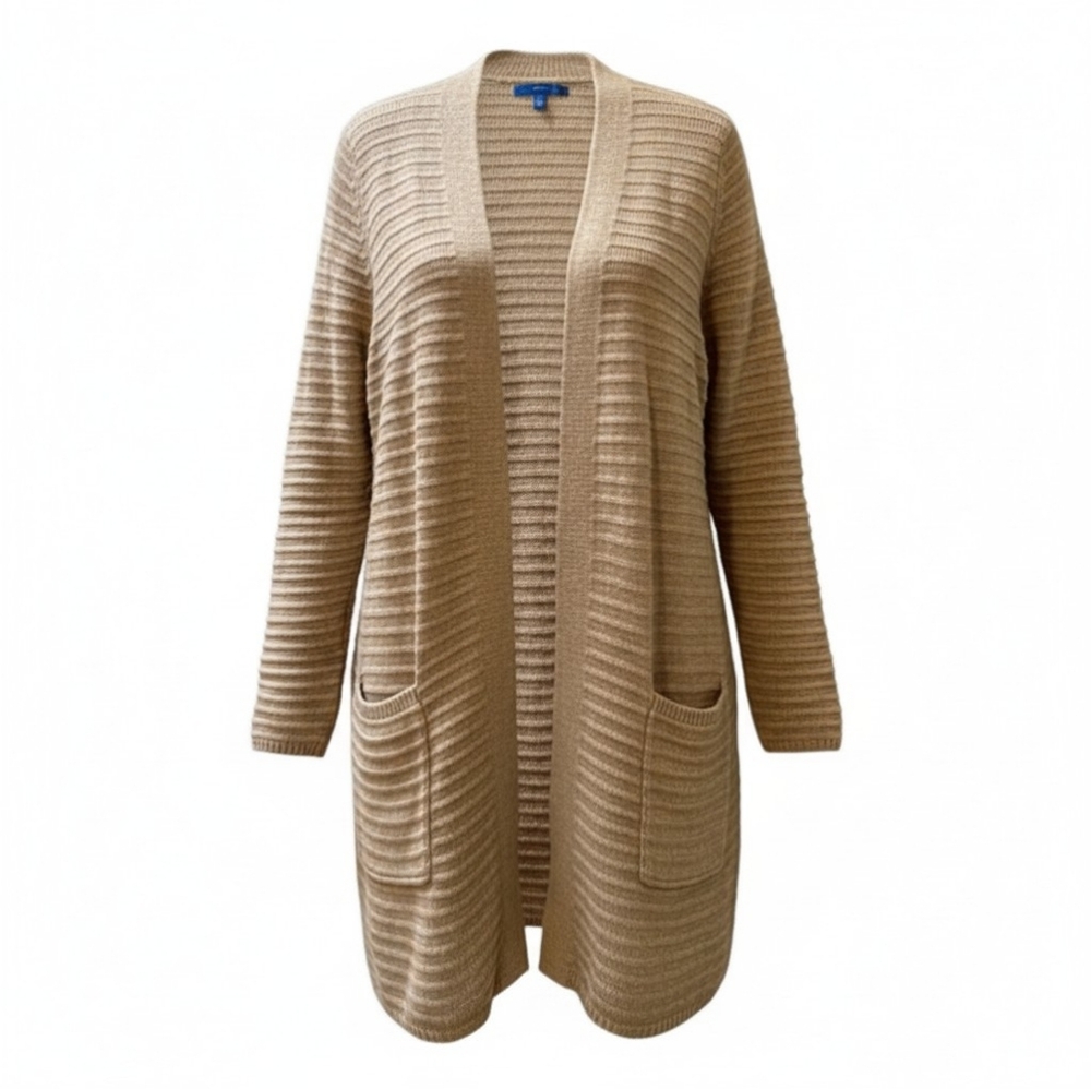Apt. 9 Long Open-Front Ribbed Cardigan Camel Tan
